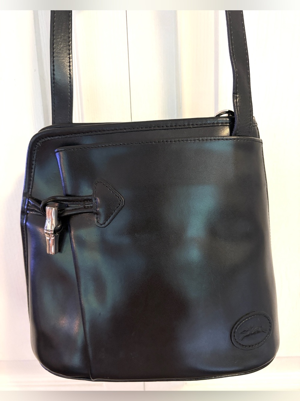 Longchamp Le Roseau Bag Shoulder Crossbody Bucket Black Leather Bag Vintage - Picture 3 of 16